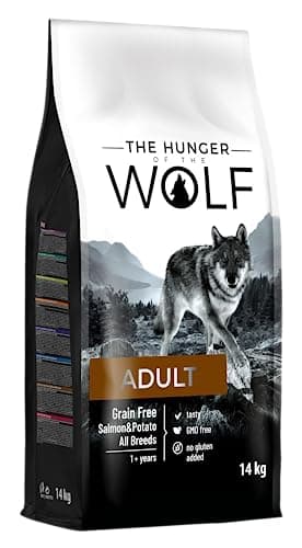 The Hunger of the Wolf Cibo secco per cani adulti di tuttle le razze e cani con allergie, linea delicata senza cereali a base di salmone e patate - 14 kg