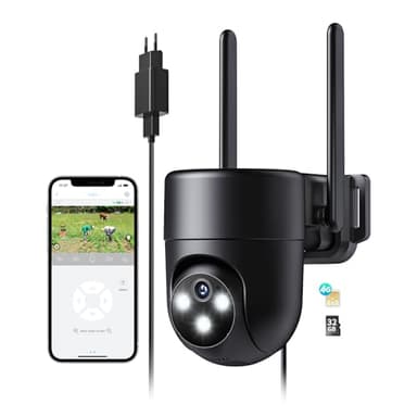 NUASI 4G LTE Telecamera con SIM Esterno, 2K Videocamera Sorveglianza con 32GB Memoria Scheda, AI Rilevamento Umano e Visione Notturna a Colori, 360° PTZ Telecamera Audio Bidirezionale con Scheda