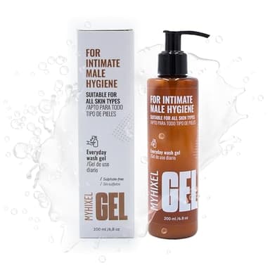 MYHIXEL Detergente Intimo per Uomo - Gel Personale - Sapone Intimo Senza Solfati per Cura e Igiene Intima - Detergente Intimo Uomo che Equilibra il pH, Non Testato su Animali, 200 ml