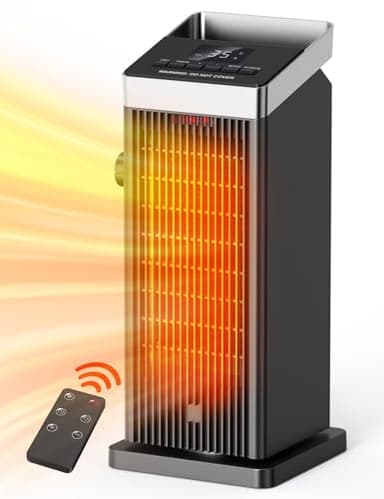 QEXREED Stufetta Elettrica Basso Consumo, 2000W, PTC Termoventilatore con ECO Modalità, 90°Oscillazione, 4 Modalità, 24H Timer, Regolazione del vento, Protezione Multipla, Telecomando, Casa, Ufficio