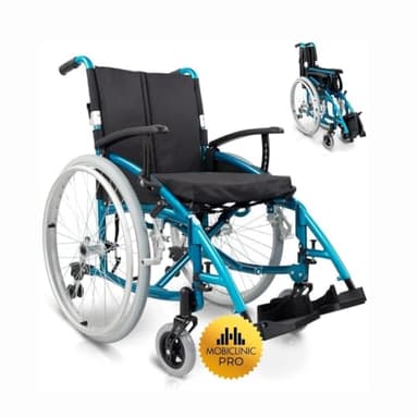 Mobiclinic® pro, Sedia a rotelle pieghevole, Venecia, Ruote estraibili con un solo pulsante, Premium, Cuscino spesso, Alluminio, Schienale diviso, Cintura sicurezza, Estetica sportiva, Regolabile