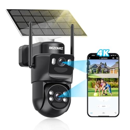 8MP Telecamera Wi-Fi Esterno Senza Fili Solare con Doppia Lente, 360° PTZ Videocamera Sorveglianza Esterno, Visione Notturna a Colori, Rilevamento Umano, Allarme, Audio Bidirezionale, IP66 (Nero-1pz)