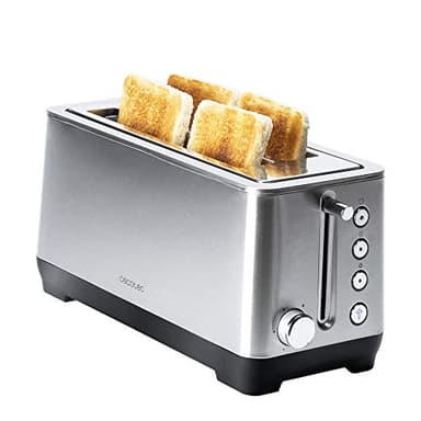 Cecotec Tostapane BigToast Extra Double. 1600W, in acciaio, 2 fessure lunghe extra-larghe per 4 fette, 4 funzioni predefinite, raccogli-briciole.