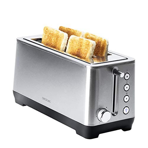 Cecotec Tostapane BigToast Extra Double. 1600W, in acciaio, 2 fessure lunghe extra-larghe per 4 fette, 4 funzioni predefinite, raccogli-briciole.