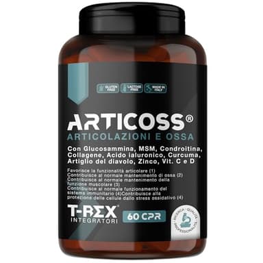 ARTICOSS Integratore per Articolazioni Ossa e Cartilagini con Glucosamina Condroitina Msm Artiglio del Diavolo, Vitamina C e Vitamina D, Collagene e Acido Ialuronico. 60 compresse