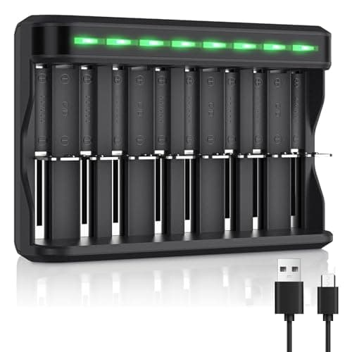 BONAI Caricabatterie Universale Pile Ricaricabili AAA AA C D, USB Carica Rapida LED Display Caricatore con 8 Slot Indipendente Caricabatterie per Batterie Rechargeable Ni-MH Ni-CD