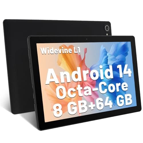 Yicty Tablet 10 Pollici Android 14 Octa-Core 8 GB RAM 64 GB ROM 1 TB TF Estensione 1280x800 IPS Touchscreen Tablet PC WiFi 6 Bluetooth 5.3 Widevine L1 Doppia Fotocamera Altoparlanti 5000 mAh (Nero)