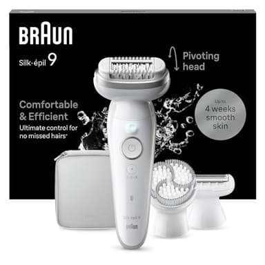 Braun Silk-épil 9 Depilatore Donna, Epilatore Elettrico Donna Con Testina Flessibile Per Una Epilazione Semplice, Wet & Dry, Pelle Liscia a Lungo, 9-061, Bianco/Argento