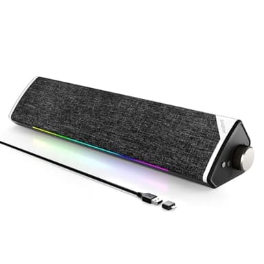 SOULION R60 Soundbar PC con LED Bluetooth 5.3 Altoparlante Stereo USB per Computer, Portatile, Gaming, Monitor | Alimentazioni USB, con Jack 3.5mm, Design del tessuto di moda
