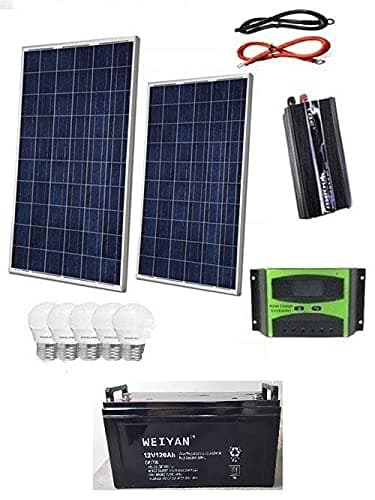 Kit Fotovoltaico 2 KW Pwm Inverter 2000W Pannello Solare 200W Batteria 100 AH 5 LAMPADINE 6 WATT LUCE FREDDA