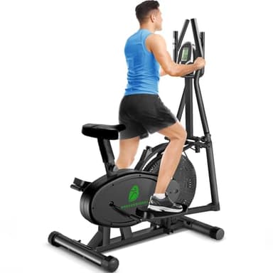 Ellittiche Per La Casa, 2 in 1 Cross Trainer Ellittico Ergonomico Con Sedile e Resistenza Regolabili, Display LCD, Pedale Antiscivolo, Capacità Di Carico 265 LBS Salvaspazio (Nero)