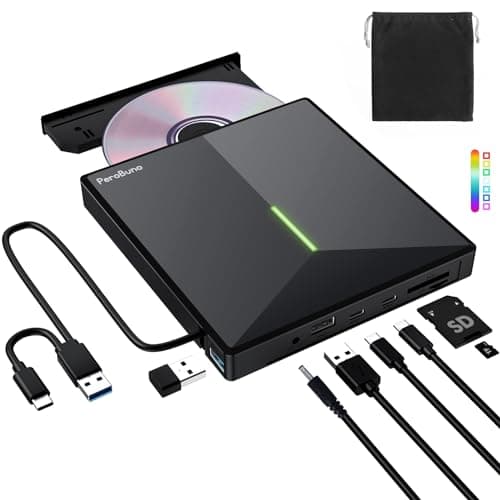 PeroBuno Masterizzatore CD DVD Esterno, Portatile USB 3.0 e Type-C Unità CD DVD Esterna con e 2 Lettore di Schede TF/SD, CD DVD ±R/RW lettore dvd esterno Per Laptop Mac PC Windows 11/10/8/7 Linux OS