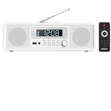 Radio compatta con lettore CD, sistema audio RMS nitido da 20 W, lettore CD radio FM con Bluetooth, USB, MP3, AUX, doppia sveglia digitale, riproduzione CD-R/CD-RW/MP3/WMA