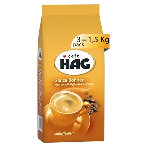 Hag - Caffè in Grani Decaffeinato per Macchina Espresso - Caffè decaffeinato prima della tostatura per conservarne l'aroma e il gusto. - Contiene 3 confezioni da 500 g (totale 1,5 Kg)