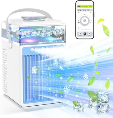 Mini Condizionatore Portatile, 4 in 1 Mini Raffreddatore d'aria Portatile, Piccola Ventola di Raffreddamento Dell'aria Personale USB con 7 LED a Colori 3 Modalità per Casa, Ufficio, Campeggio