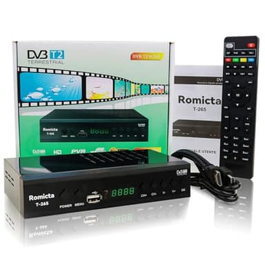 Romicta Decoder Digitale Terrestre 2025, Decoder DVB-T2/C 1080P H.265 HEVC 10Bit, Ricevitore Digitale Terrestre USB PVR Youtube LCN HDMI SCART Lettore Multimediale, Telecomando Universale 2in1