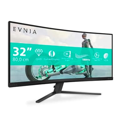 PHILIPS Evnia 34M2C3500L - Monitor gaming curvo WQHD da 32 pollici, 180 Hz, 0,5 ms, FreeSync Premium, HDR10 (3440x1440, 2x HDMI, DisplayPort) grigio scuro