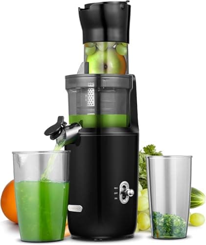 AMZCHEF Estrattore Frutta E Verdura Per Tutta La Frutta 80MM - Estrattore A Freddo Frutta E Verdura Con 80MM Scivolo Alimentare, Coclea Potenziata, Filtro A Doppio Strato, Motore Silenzioso (Blu Nero)