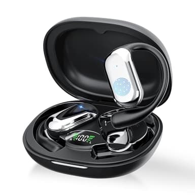 Sport Cuffie Bluetooth, Wireless Auricolari Bluetooth 5.4 dell'orecchio Aperto Cuffiette Senza Fili con 4 HD Mics, 40 Ore LED Custodia di Ricarica per iOS e Android, IP7 Impermeabili, Nero (2025)