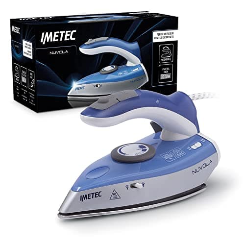 Imetec Nuvola - Ferro da Stiro da Viaggio a Vapore - Piastra in Acciaio Inox - 1000 Watt - Compatto e leggero - Manico pieghevole - Custodia da Viaggio - Doppio Voltaggio