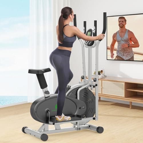Ellittiche, 2 in 1 Ellittica e Cyclette con Sedile, Monitor LCD, Resistenza regolabile, Pedali Antiscivolo, Macchina per l'allenamento Ellittico, Stepper per l'allenamento Cardio da Casa