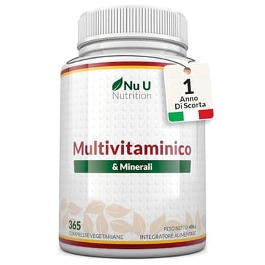 Multivitaminico Completo - 365 Compresse (1 Anno di Scorta) - 25 Vitamine e Minerali Essenziali per Uomo e Donna - Adatto ai Vegetariani - Prodotto in Europa - Integratore Nu U Nutrition