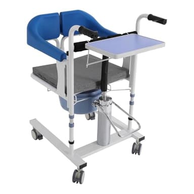 Sollevatore idraulico per pazienti, sedia per WC, altezza regolabile fino a 100 kg, con ruote frenabili e seduta divisa a 180°, sedia da doccia per malati, anziani, disabili, donne incinte (blu)