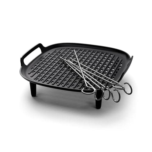 Philips Airfryer Kit Grill XXL, piastra antiaderente, cottura a doppio strato, con 6 spiedini, lavabile in lavastoviglie, app per ricette, nero (HD9959/00)