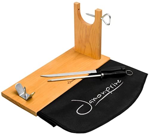 Jamonprive Porta Prosciutto Professionale + Coltello + Affilacoltelli + Copri Prosciutto - Portaprosciutto Ideale per Jamon Serrano, Iberico e Prosciutto Italiano