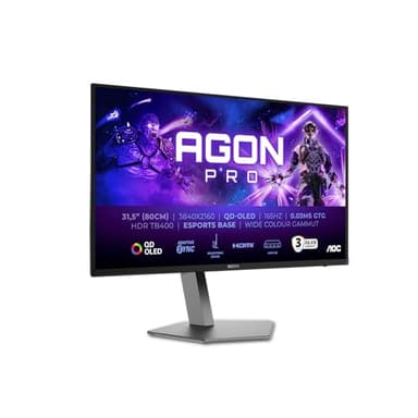 AOC AGON Pro 326UD - Monitor da gioco OLED UHD da 32 pollici, 165 Hz, 0,03 ms, HDR400, FreeSync Prem. Pro, G-Sync comp. (3840x2160, 2x HDMI 2.1, 1x DP 1.4, Hub USB) nero grigio