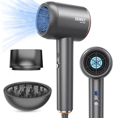 Phon Capelli Professionale Phon con Diffusore - DEWILY Asciugacapelli ionico, Leggero e Potente, 4 livelli di riscaldamento e 2 di ventola, Fono Capelli da Viaggio Hair Dryer 1800W (Grigio)