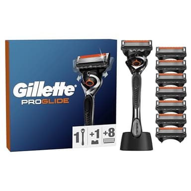 Gillette ProGlide, RASOIO BARBA, STARTER KIT, 1 RASOIO Gillette, 8 LAMETTE DI RICAMBIO Per Una Rasatura Profonda, Con LUBRASTRIP E SUPPORTO Per Rasoio, IDEA REGALO