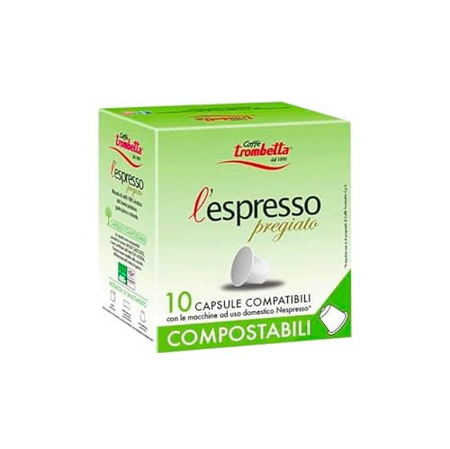 Caffè Trombetta L'Espresso, Capsule Compatibili Nespresso Compostabili, Pregiato - 8 Confezioni da 10 Capsule (80 Capsule)