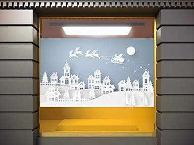 Adesivo in vinile trasparente a specchio, motivo Buon Natale case, 200 x 120 cm, in vinile economico e originale, sfondo bianco