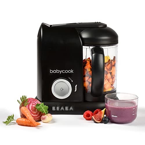 BÉABA - Babycook Solo, Cuocipappa Omogeneizzatore, Cottura a Vapore, Robot per Pappe 4 in 1 : Mixer + Cottura, Neonato e Bambino, Made in France, Nero