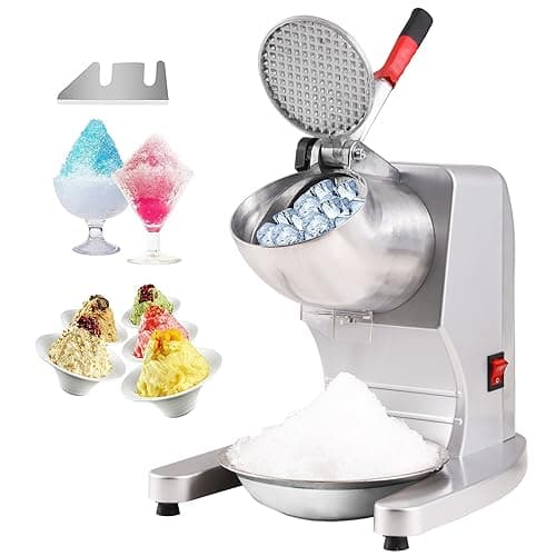 VEVOR Macchina Tritaghiaccio Elettrico Commerciale 300W per Granite Bevande Alimenti Cocktail Produttività 100kg/h, Tritaghiaccio per Granite a Neve Elettrico 4 Lame in Acciaio Inox (Bianco)