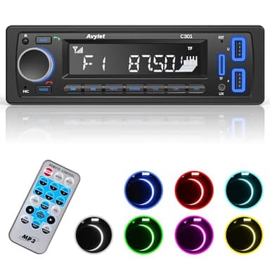 Autoradio Bluetooth 5.0 Vivavoce, Avylet Radio Stereo 4 x 60W ricevitore 1 DIN,7 Colori di Luce dei Pulsanti, Supporta Chiamate in Vivavoce/FM/AUX-IN/CARD/U Disk/Telecomando, Ricarica Rapida