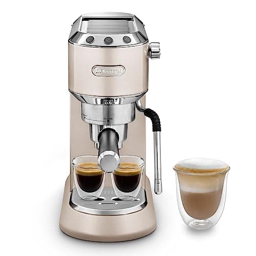 De'Longhi Dedica Arte EC885.​BG, Macchina manuale da Caffè Espresso e Cappuccino, Lancia vapore professionale, Caffè in Polvere o in Cialde E.S.E., Riscaldamento 40sec, Filtro Singolo e Doppio, Beige