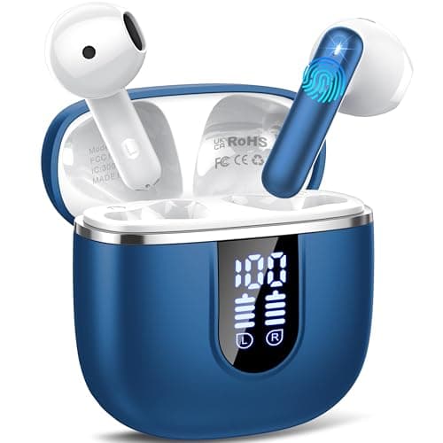 Cuffie Bluetooth, Auricolari Bluetooth 5.4 con 4 ENC HD Mics Immersivo, 40Ore Mini Cuffie Wireless Cancellazione Rumorecon, USB-C, IP7 Cuffie Senza Fili per Androide/iOS, Touch Control, LED, Blu
