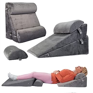 WDBBYL Set di 4 cuscini a cuneo regolabili per dormire, 100% memory foam per recupero post-chirurgia, sollievo dal dolore alla schiena, al collo, alle gambe, reflusso acido e GERD, lettura seduta