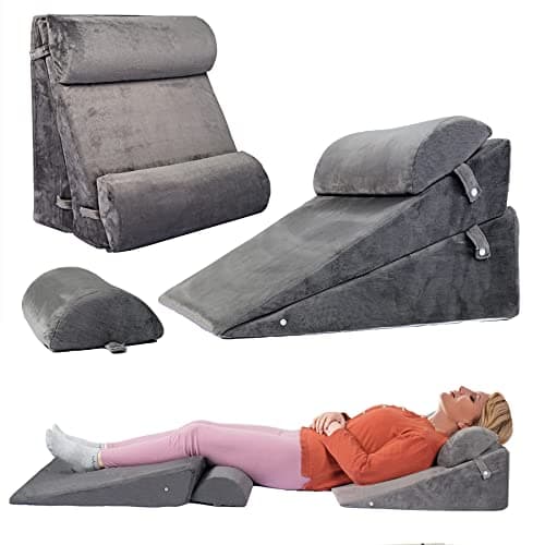 WDBBYL Set di 4 cuscini a cuneo regolabili per dormire, 100% memory foam per recupero post-chirurgia, sollievo dal dolore alla schiena, al collo, alle gambe, reflusso acido e GERD, lettura seduta