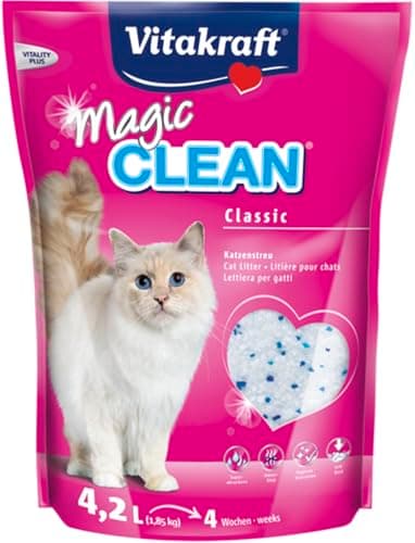 Vitakraft Magic Clean, lettiera per Gatti, lettiera igienica da minerali, Non agglomerante, particolarmente povera di Polvere, Dura 4 Settimane, Basta per Un Mese (1x 4,2l)