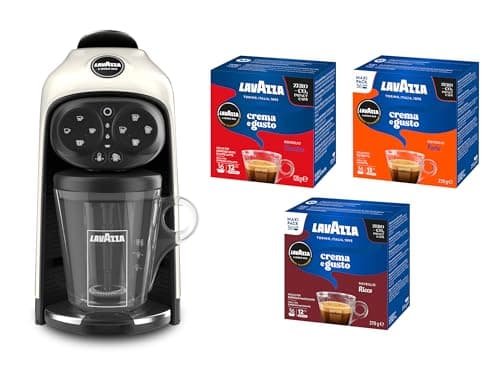 Lavazza, A Modo Mio Macchina per Caffè Deséa White Cream con 88 Capsule Crema e Gusto Assortite, Macchina per Espresso 1500 W, 220-240 V, 50/60 Hz, Capacità Max 10 Capsule di Caffè e 1.1 Litri d'Acqua