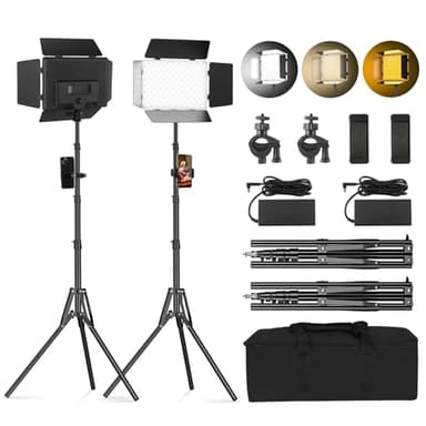 Soonpho 2-Pack Pannello Luce LED VideoLight Set Fotografia Luci Video Barn Door 2800-6500K Dimmerabile 20W Luce Illuminazione Studio Fotografico con 1,6m Treppiede e Supporto per Cellulare per Video