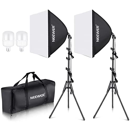 NEEWER 700W Equivalente Softbox Kit Illuminazione, Confezione da 2 5700K Lampadine a LED, 24" x24" Softbox con Presa E27, Kit Illuminazione Continua per Fotografia Attrezzatura da Studio Fotografico