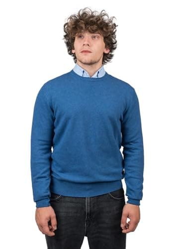 DALLE PIANE CASHMERE - Girocollo Misto Cashmere, Made in Italy - Uomo, Colore: Blu Royal, Taglia: S
