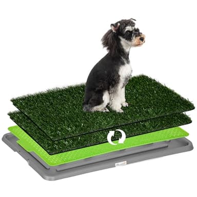 PawHut Toilette per Cani con Erba di Ricambio e Prato Sintetico, Lettiera per Cani e Cuccioli con Vassoio Inferiore per Esterno e Interno, 67x41cm