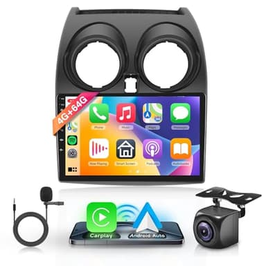 Rimoody 4G+64G Wireless Carplay Android 13 Autoradio per Nissan Qashqai 2006-2016 9 Pollici 2 Din con Android Auto GPS Navi WiFi Mirror Link Bluetooth FM/RDS/EQ/SWC Telecamera Posteriore