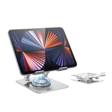 JOIOT Supporto Tablet Regolabile e Girevole a 360° Porta Tablet in Alluminio Compatibile con iPad Pro Air Mini iPhone Galaxy Tab A8 per Superfici Fino a 12.9 Pollici Colore Argento