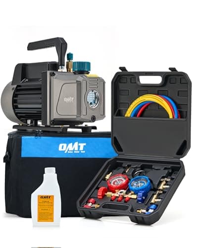 Orion Motor Tech 3.5 cfm Pompa Vuoto per Condizionatori con Set Manometro 186W Pompa per Vuoto con 3 Adattatori per Tubi Flessibili e Accessori per R134a R12 R22 R502 Pompa Vuoto A/C per Sistemi HVAC